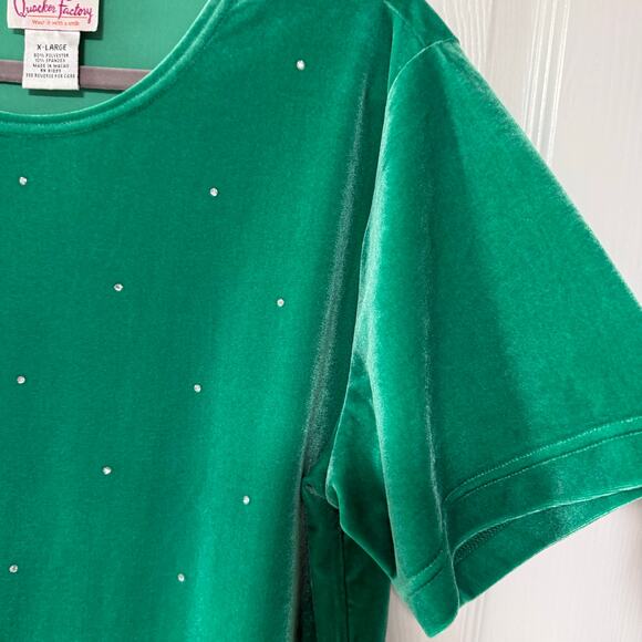 Quaker Factory Women's Green Velvet Embellished Top Size XL - Picture 5 of 10